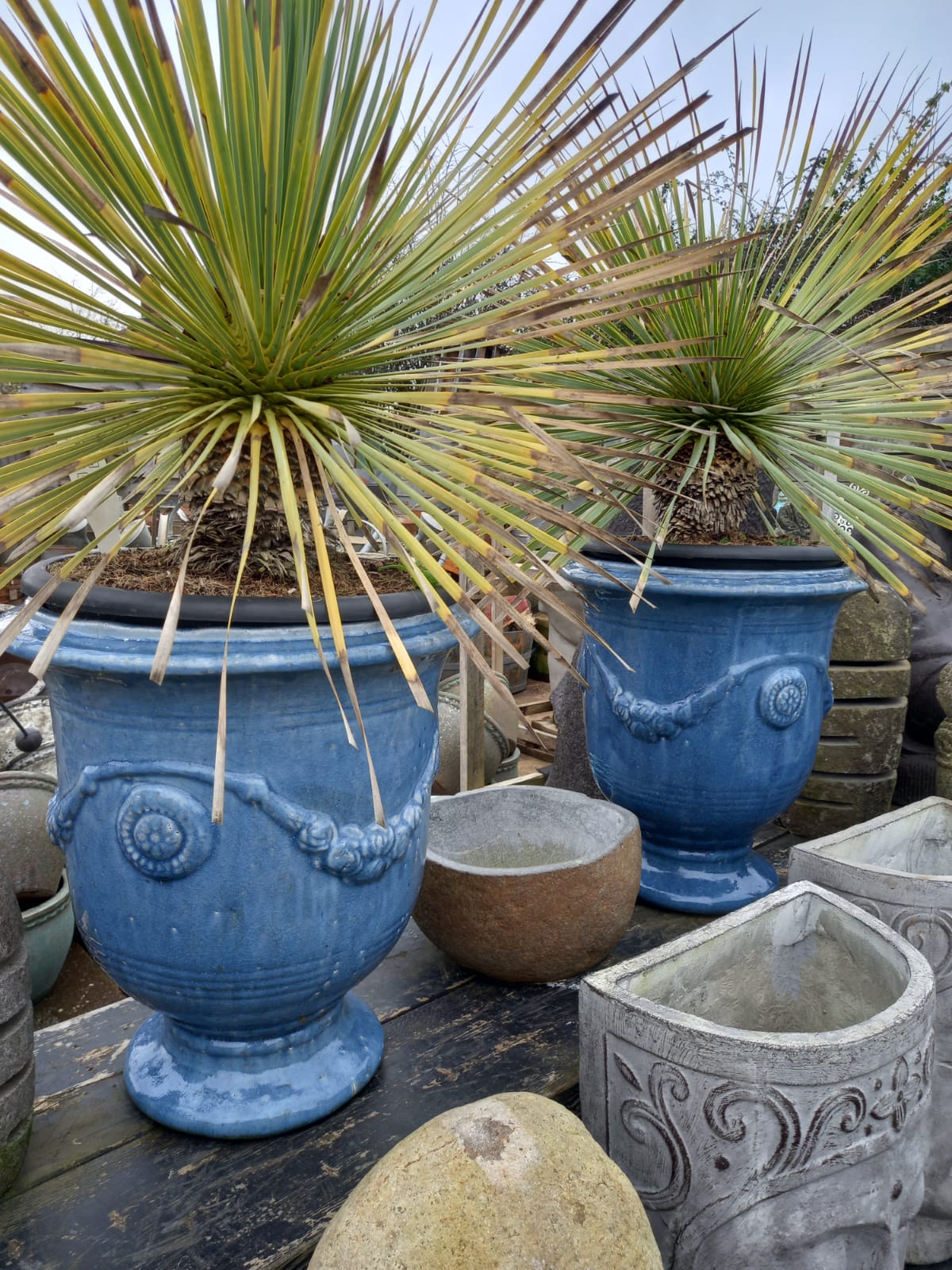 Blue Decorative Urns - Garden Statuary