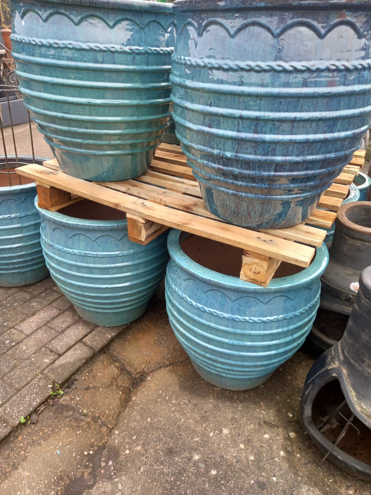 Blue Glazed Pots - Planters